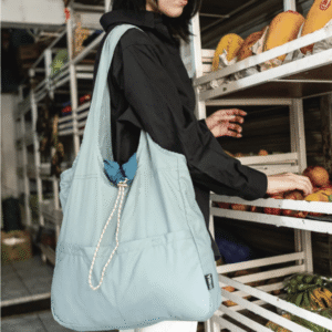 Balos Convertible Tote - Misty Blue - Recycled Plastic Reusable Bag - Image 10