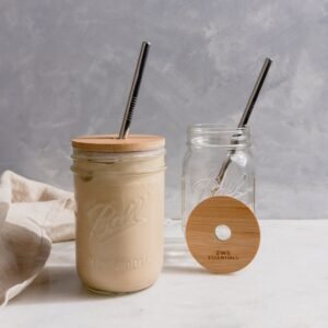 Mason Jar Kit- Mason Jar. Bamboo Lid. Stainless Steel Straw - Image 1